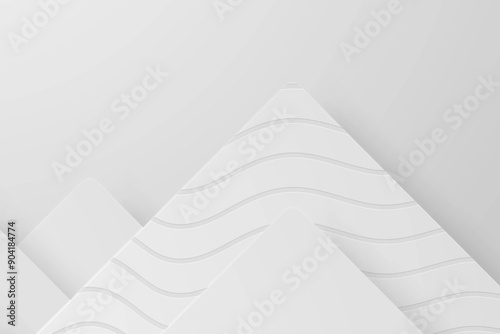 Abstract white geometric shapes with wavy lines.