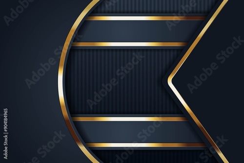 Dark blue and gold geometric background with lines and shapes.