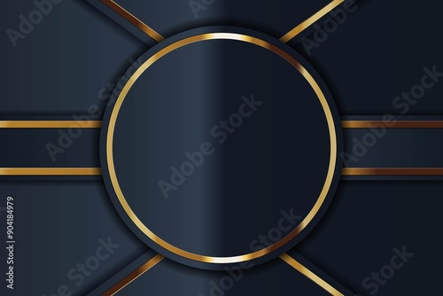 Dark blue background with a golden circle and lines.