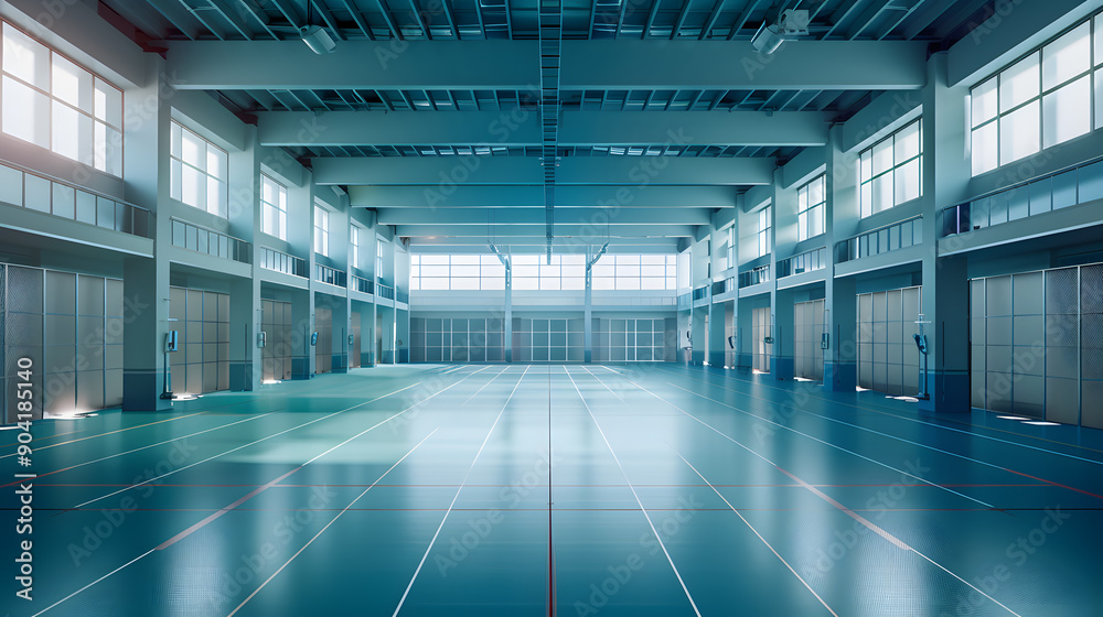 Spacious indoor sports hall with ample lighting. Spacious indoor sports hall with ample lighting.