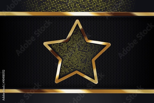 Gold Star on Black Grid Background.