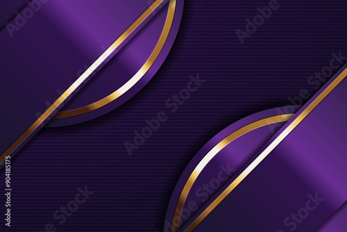 Purple and Gold Abstract Background with Curved Lines and Stripes.