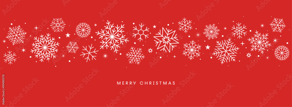 Christmas card. Snowflakes border on red background Christmas card. Snowflakes border on red background