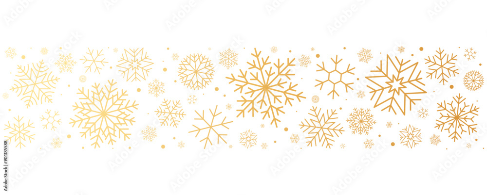 Snowflake border. Gold Christmas banner, divider Snowflake border. Gold Christmas banner, divider
