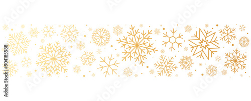Snowflake border. Gold Christmas banner, divider