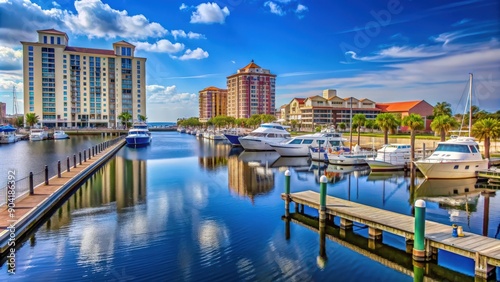 Downtown Palafox Pier in Pensacola, Florida with boats in the marina, pier, downtown, Palafox, Pensacola, Florida