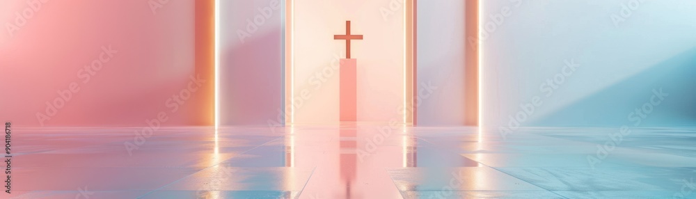 Naklejka premium Modern abstract design of a religious procession with geometric shapes copy space, realistic, Composite, pathway shapes backdrop