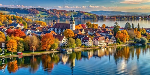 Small town of Markdorf on Lake Constance surrounded by colorful autumn foliage, Markdorf, Bodensee, Germany, fall, autumn photo