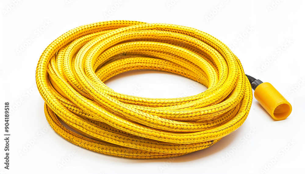 Coiled Yellow Garden Hose with Nozzle Isolated on white background Coiled Yellow Garden Hose with Nozzle Isolated on white background