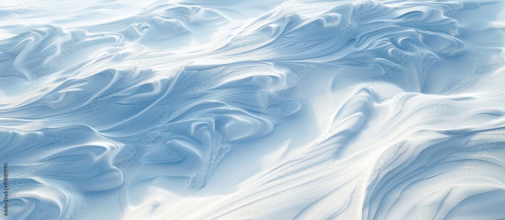 Fototapeta premium Top view of a mesmerizing snowy landscape with intricate wind sculpted patterns on the snow Ideal for backgrounds and designs featuring a wide panoramic copy space image