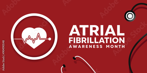 National Atrial Fibrillation Awareness Month. Great for cards, banners, posters, social media and more. Red background.
