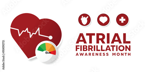 National Atrial Fibrillation Awareness Month. Heartbeat, heart and more. Great for cards, banners, posters, social media and more. White background.
