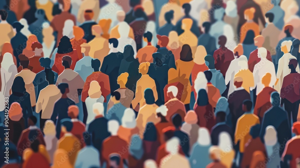 Obraz premium Large crowd of diverse people. paper cut out style