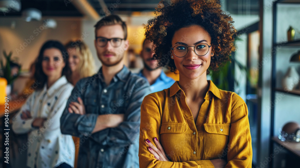 Fototapeta premium Diverse professionals with data-driven overlays