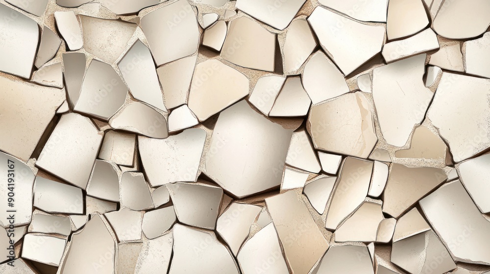 Close up of Abstract broken tile mosaic pattern, on a cream background. Ai generated image Close up of Abstract broken tile mosaic pattern, on a cream background. Ai generated image