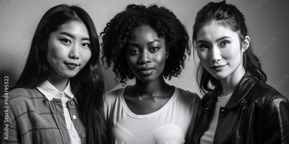Happy Friendship: Diverse Group of Young Women Smiling Together in a Modern Casual Style