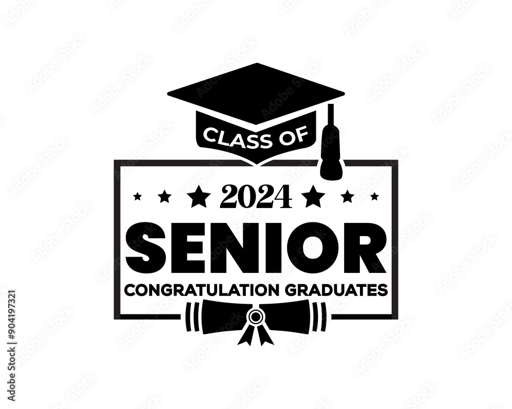 Vector Class of 2024 With Graduation cap. Vector Class of 2024 With Graduation cap.
