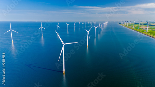 Φωτογραφία Captivating Windmill Turbines Harnessing Renewable Energy Over Tranquil Waters i