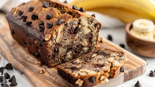 Obraz na płótnie Delicious Banana Bread with Chocolate Chips w salonie