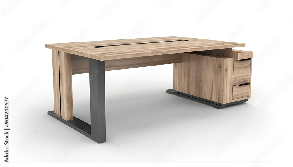 Modern Office Desk with Light Wood Top and Metal Legs Isolated on white background Modern Office Desk with Light Wood Top and Metal Legs Isolated on white background