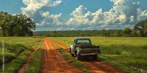 The back of an old truck is going into the distance. Ai generation.