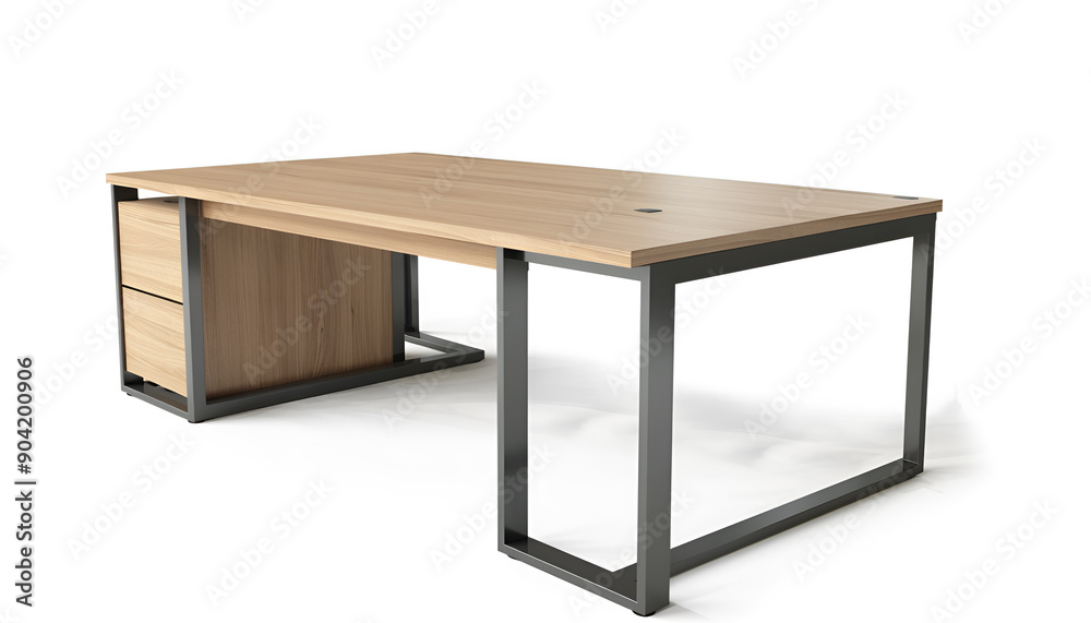 Modern Office Desk with Light Wood Top and Metal Legs Isolated on white background Modern Office Desk with Light Wood Top and Metal Legs Isolated on white background