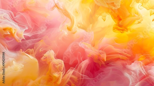 Obraz na płótnie Abstract background with flowing clouds of yellow and pink paint w salonie