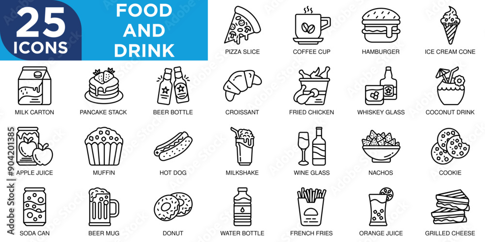 food and drink, drink, vector, beverage, meal, restaurant icon set. Outline icons collection. Simple vector illustration