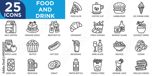 food and drink, drink, vector, beverage, meal, restaurant icon set. Outline icons collection. Simple vector illustration