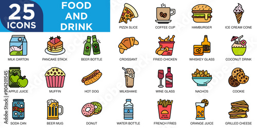 food and drink, drink, vector, beverage, meal, restaurant icon set. Outline icons collection. Simple vector illustration