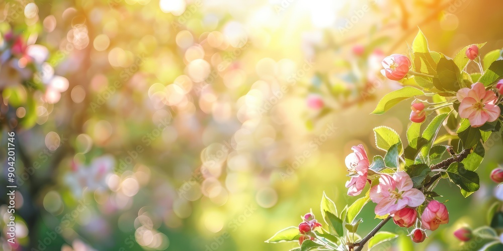 Fruity, flowering apple tree orchard. AI generation Fruity, flowering apple tree orchard. AI generation