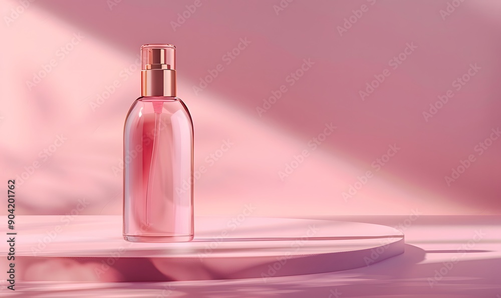 Elegant Pink Perfume Bottle on a Pastel Platform Elegant Pink Perfume Bottle on a Pastel Platform