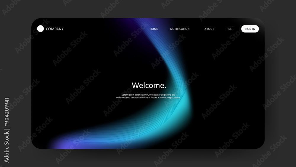 Abstract wave futuristic design of landing page. retro gradient mesh website design