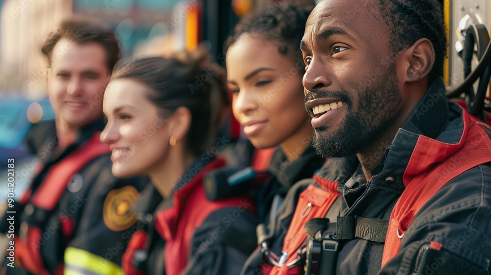 A team of paramedics from different ethnicities responding to an emergency call