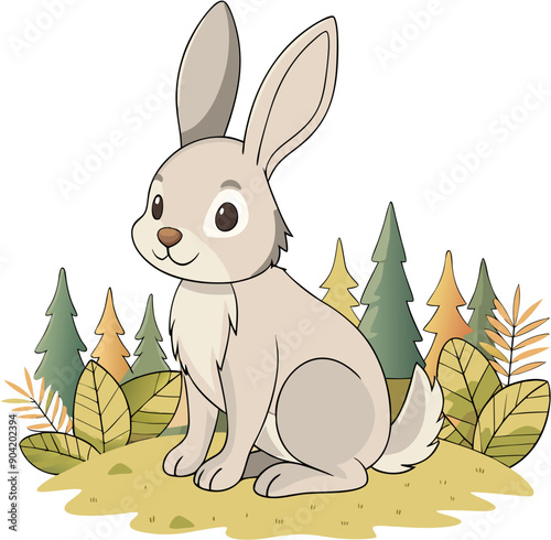 Gray bunny on the background of autumn forest ESP, vector drawing without background