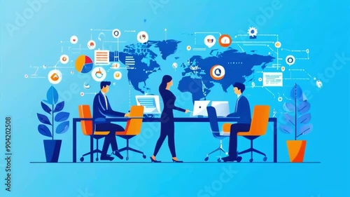 Modern office and communication network concept. Statistics of business. Management strategy