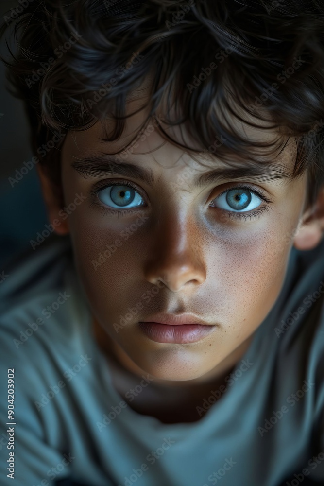 A young boy with blue eyes looking at the camera A young boy with blue eyes looking at the camera