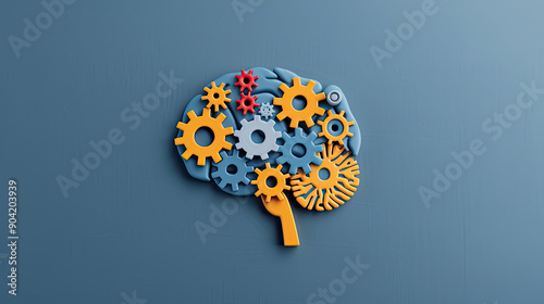 A creative representation of a brain with colorful gears, symbolizing innovation, creativity, and mental processes.
