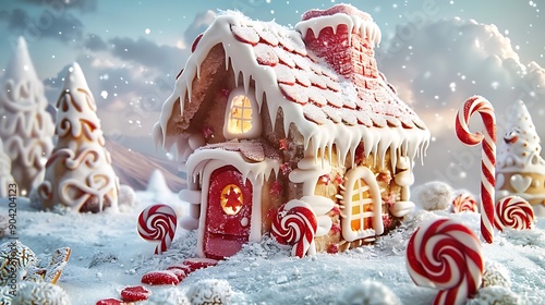 Adorable candy house with snow like icing decorations