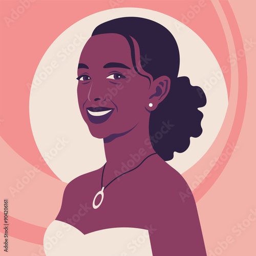 Portrait of a happy elderly woman. Avatar of an African smiling  grandmother. Active aging. Vector flat illustration