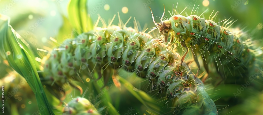 Naklejka premium The rice leaf folder larvae can adapt to elevated temperatures through multi generational heat selection allowing for survival and adaptation within their environment. Copy space image