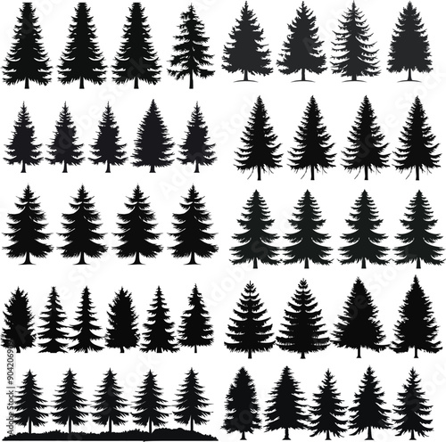 Christmas Silhouette Evergreen Trees in Various Styles photo