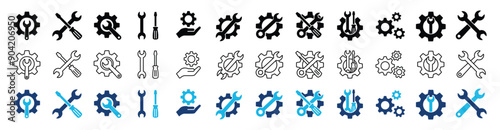 Tools and Service icons set. Containing wrench, hummer, screwdriver, maintenance, installation, technical. setting symbol, repair, service sign, Vector illustration