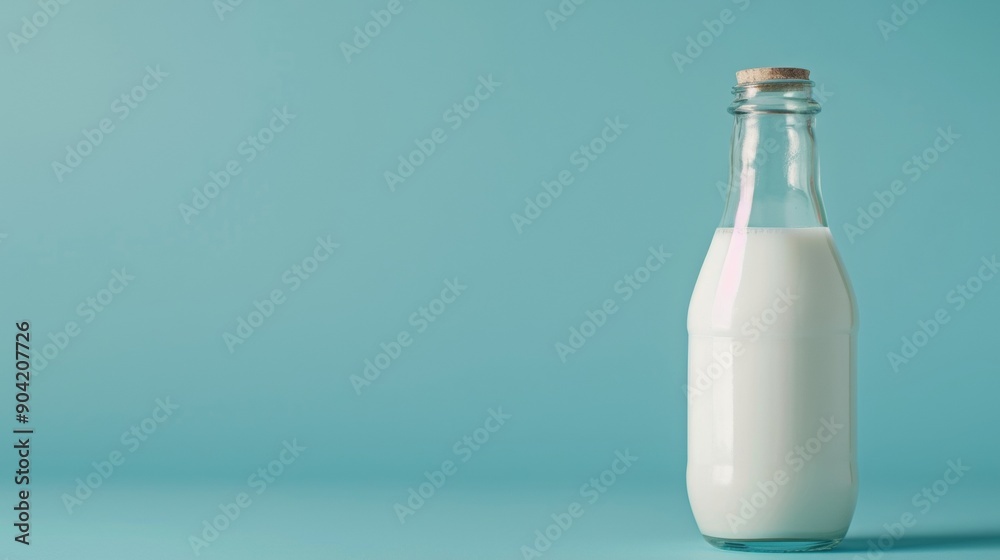glass jar with milk without brands or logos on blue background glass jar with milk without brands or logos on blue background