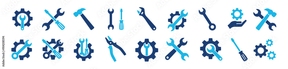 Tools and Service icons set. Containing wrench, hummer, screwdriver, maintenance, installation, technical. setting symbol, repair, service sign, Vector illustration Tools and Service icons set. Containing wrench, hummer, screwdriver, maintenance, installation, technical. setting symbol, repair, service sign, Vector illustration