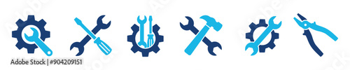 Tools and Service icons set. Containing wrench, hummer, screwdriver, maintenance, installation, technical. setting symbol, repair, service sign, Vector illustration