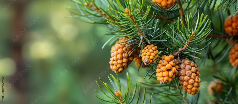 A pine tree with fruits a pine cone on a copy space image A pine tree with fruits a pine cone on a copy space image