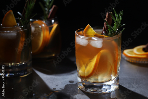 Orange rosemary bourbon cocktail in low key 