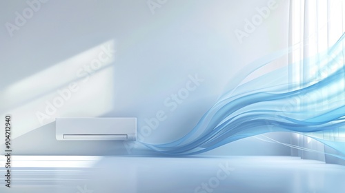 White wall with clean and fresh blue air waves in the room