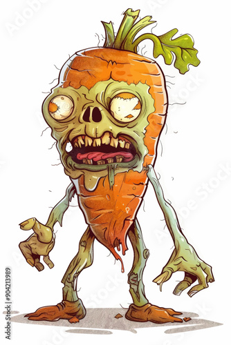 A cartoon of a zombie carrot with a skull on its head